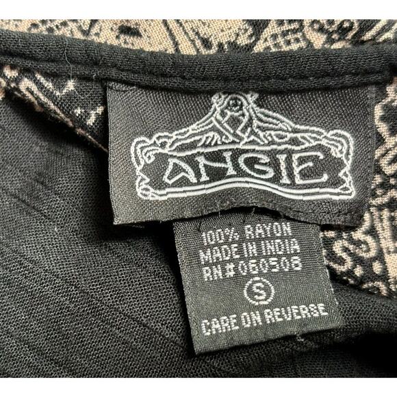 Angie Boho Peasant Dress Womens Size S Black Paisley Hippie Rayon Flowy Festival - Picture 3 of 6